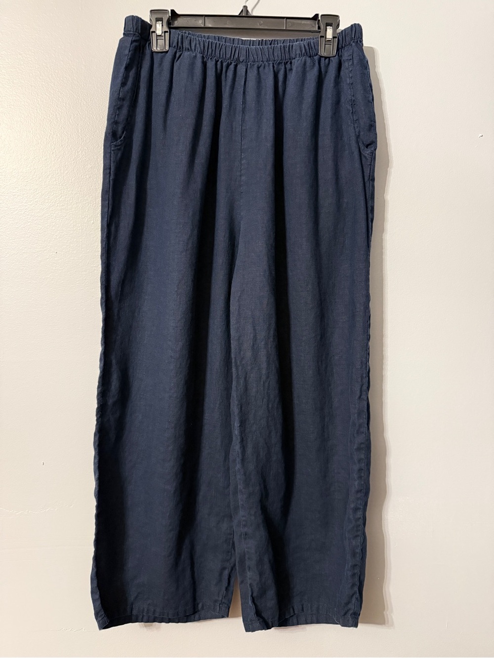 Flax Navy Wide-Leg Cropped Linen Pants